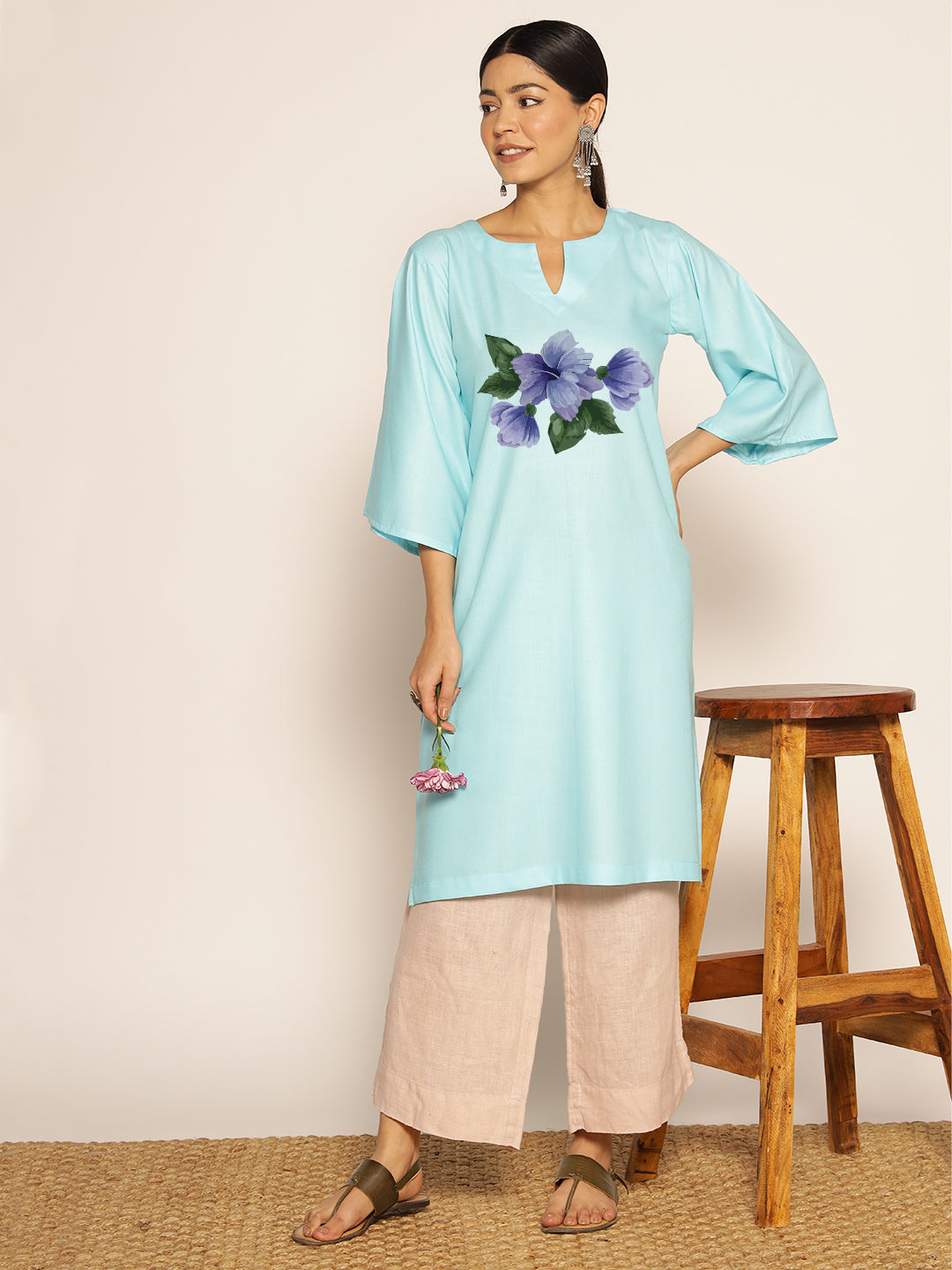 Skyblue Rayon LongKurta - Neelaja