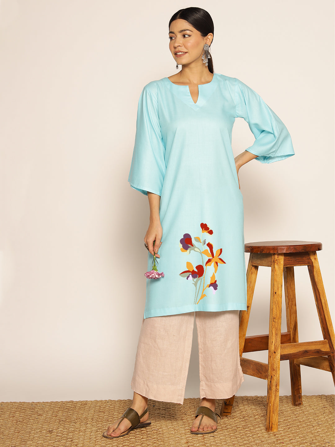 Skyblue Rayon LongKurta - Pravara