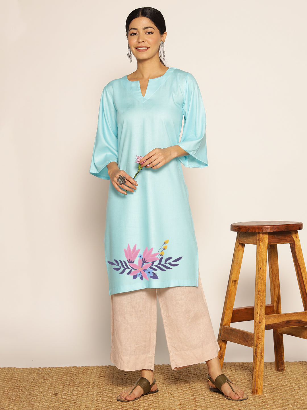 Skyblue Rayon LongKurta - Sudha