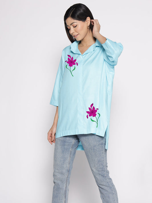 Skyblue Rayon ShirtTop - Frezya