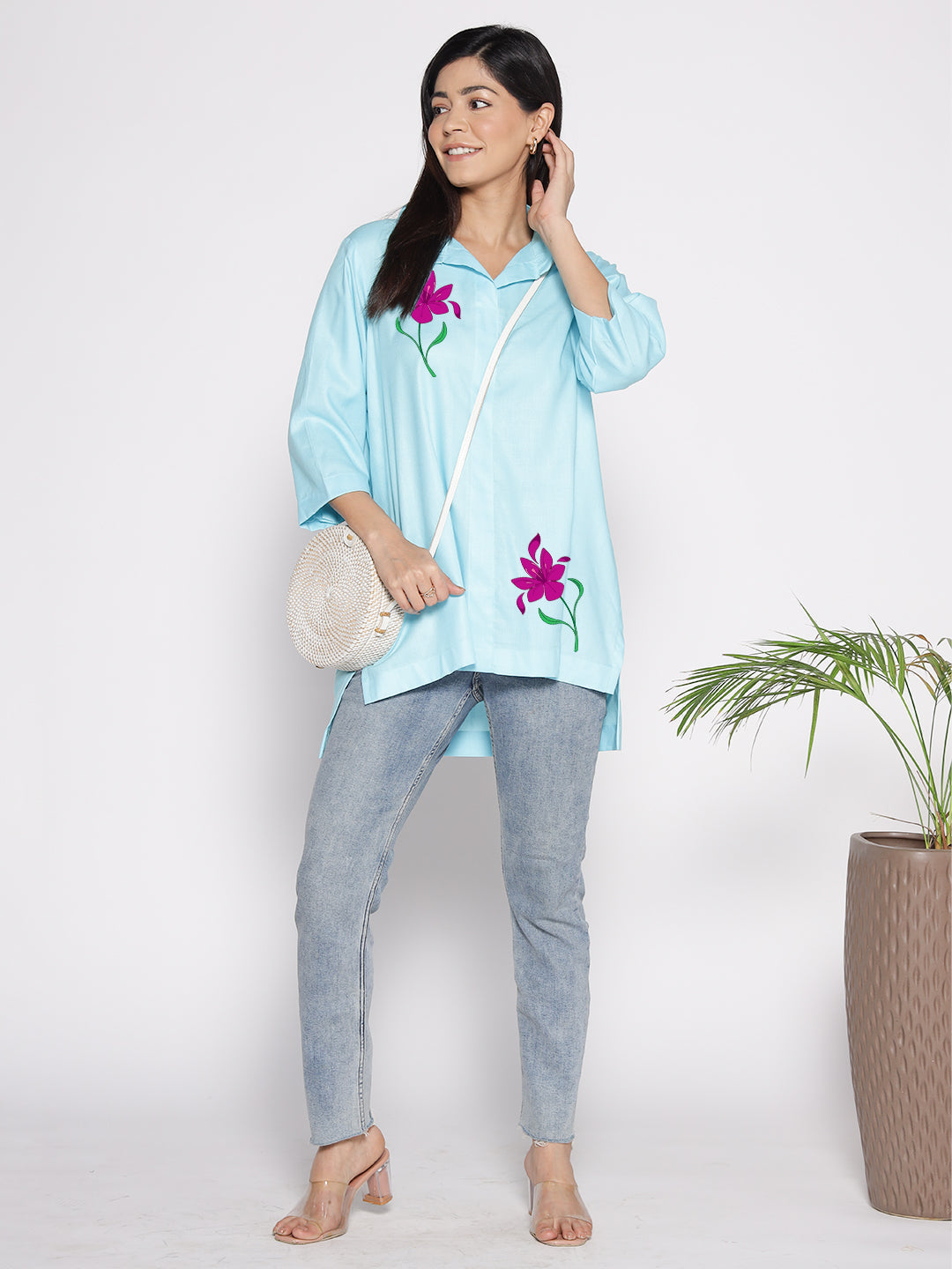 Skyblue Rayon ShirtTop - Frezya