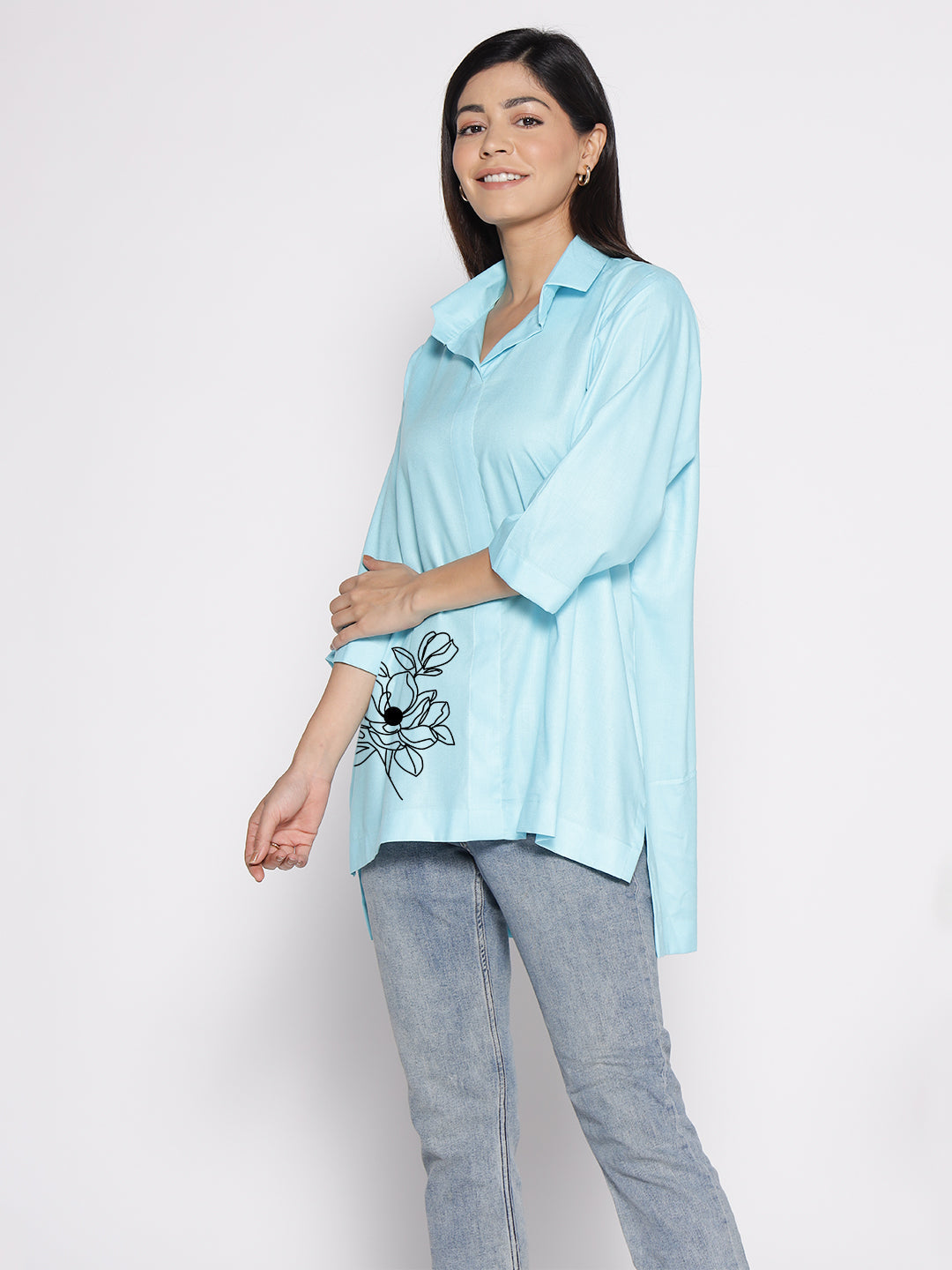 Skyblue Rayon ShirtTop - Kamelya