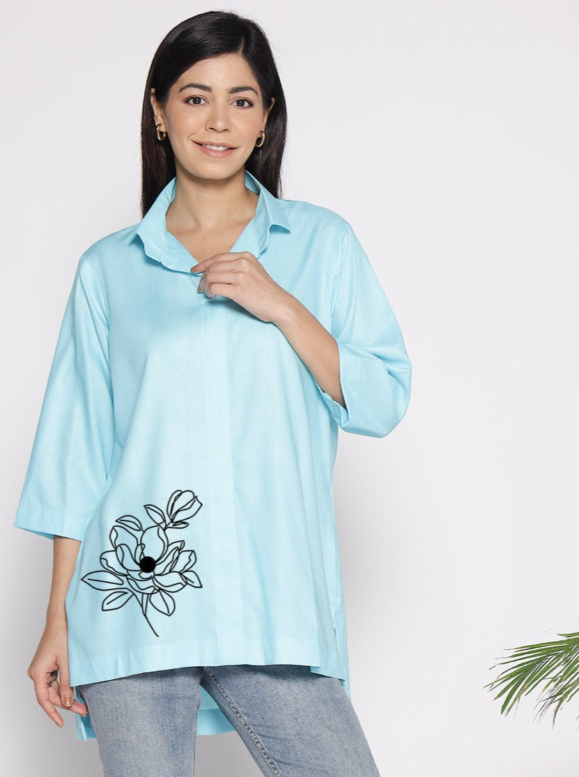 Skyblue Rayon ShirtTop - Kamelya