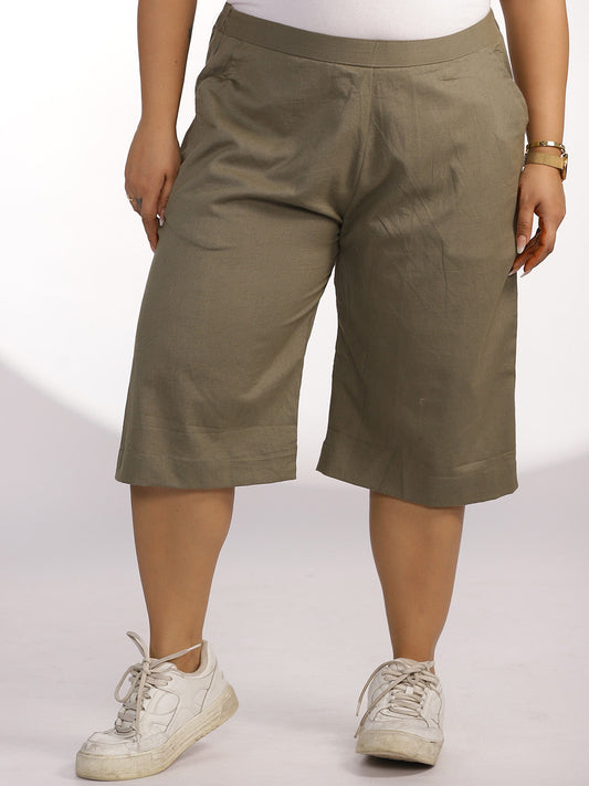 Grey Cotton Knee-Length Shorts