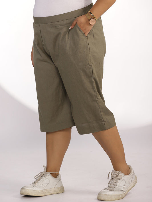 Grey Cotton Knee-Length Shorts