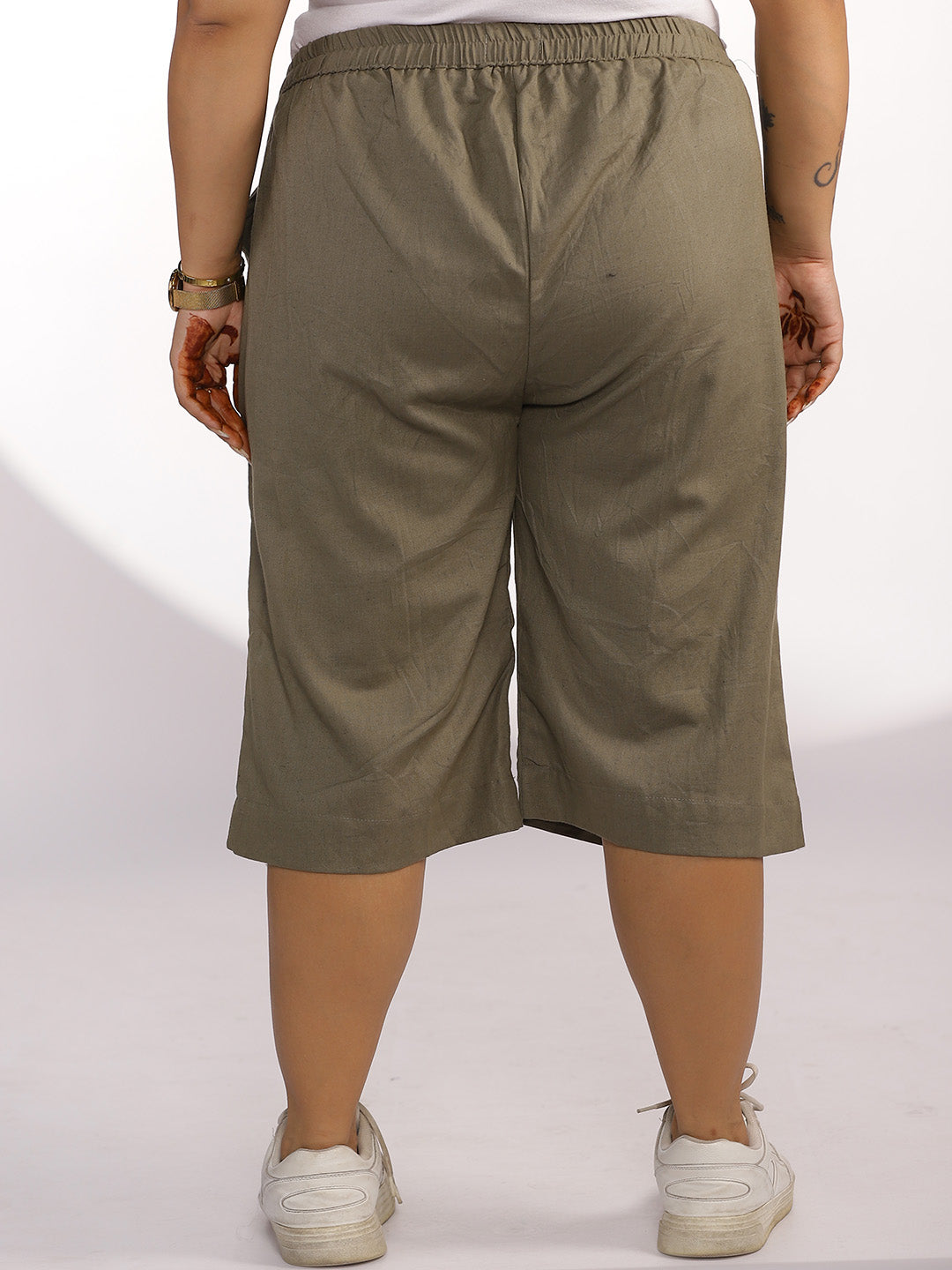Grey Cotton Knee-Length Shorts