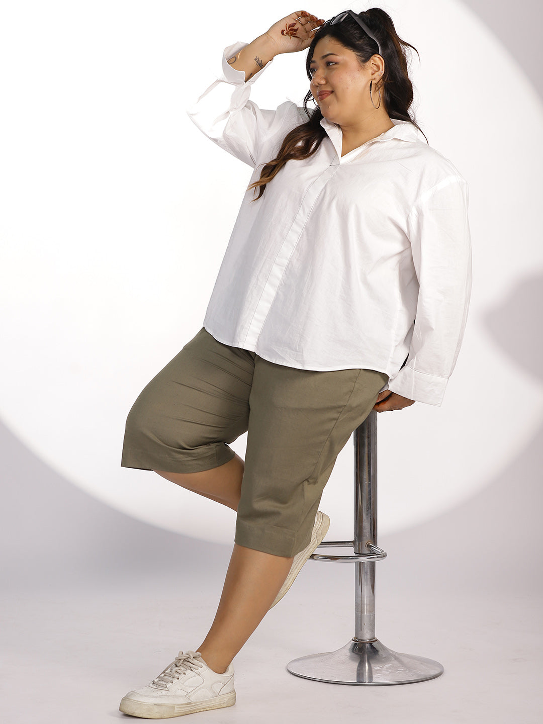 Grey Cotton Knee-Length Shorts