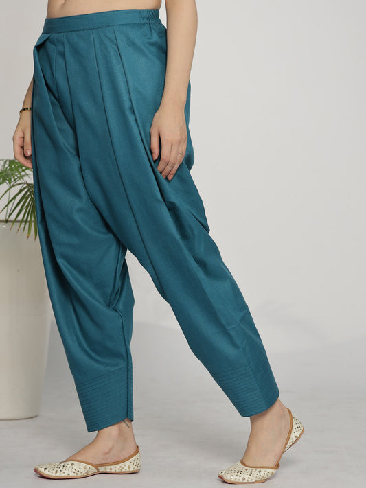 Teal CottonSlub Farshi Salwar