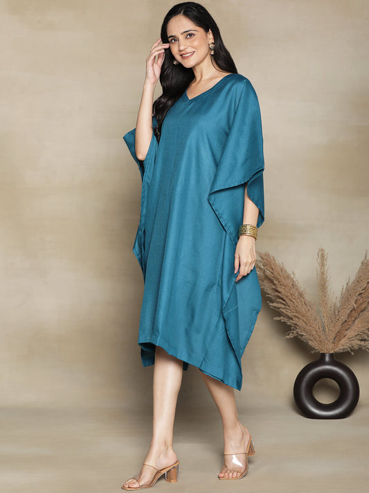 Teal CottonSlub LongKaftan