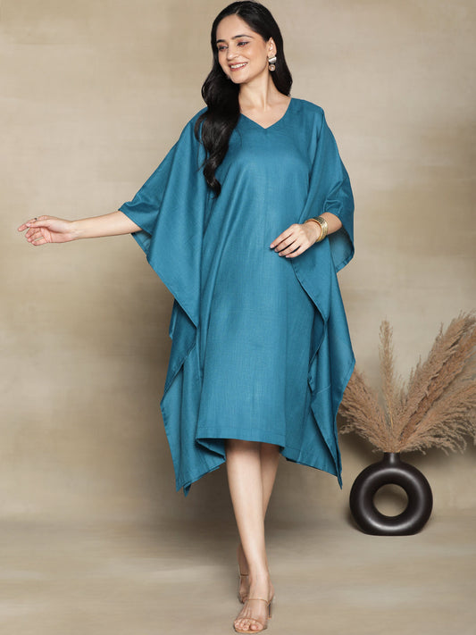 Teal CottonSlub LongKaftan