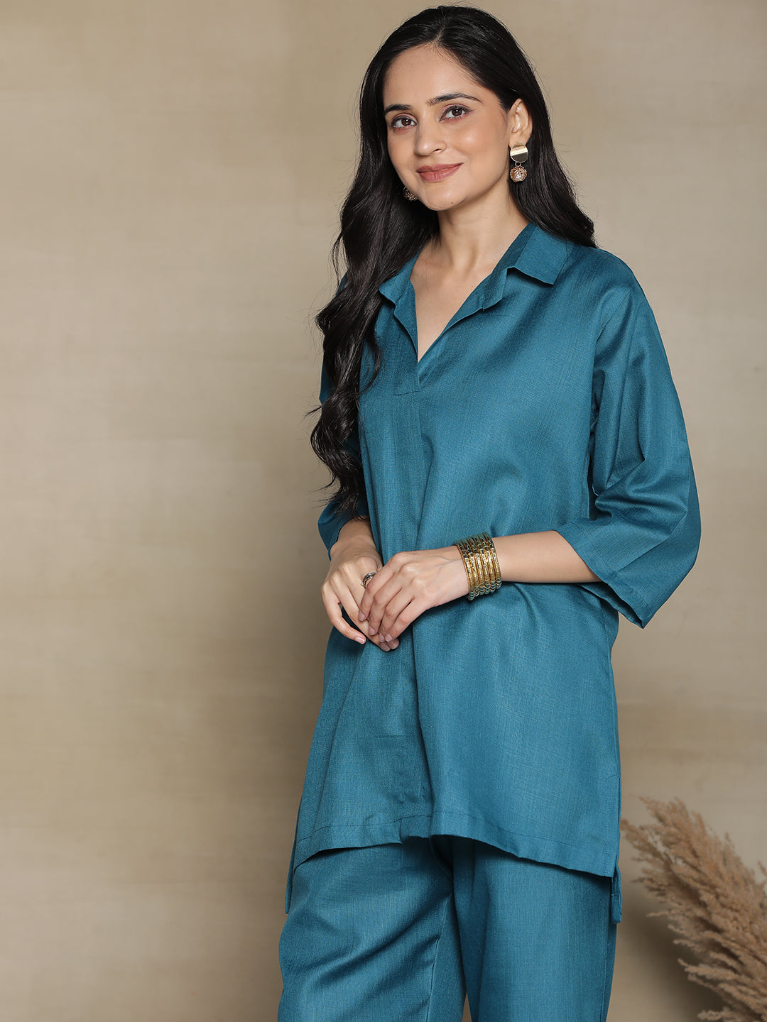 Teal CottonSlub ShirtTop