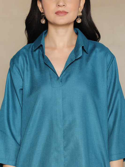 Teal CottonSlub ShirtTop