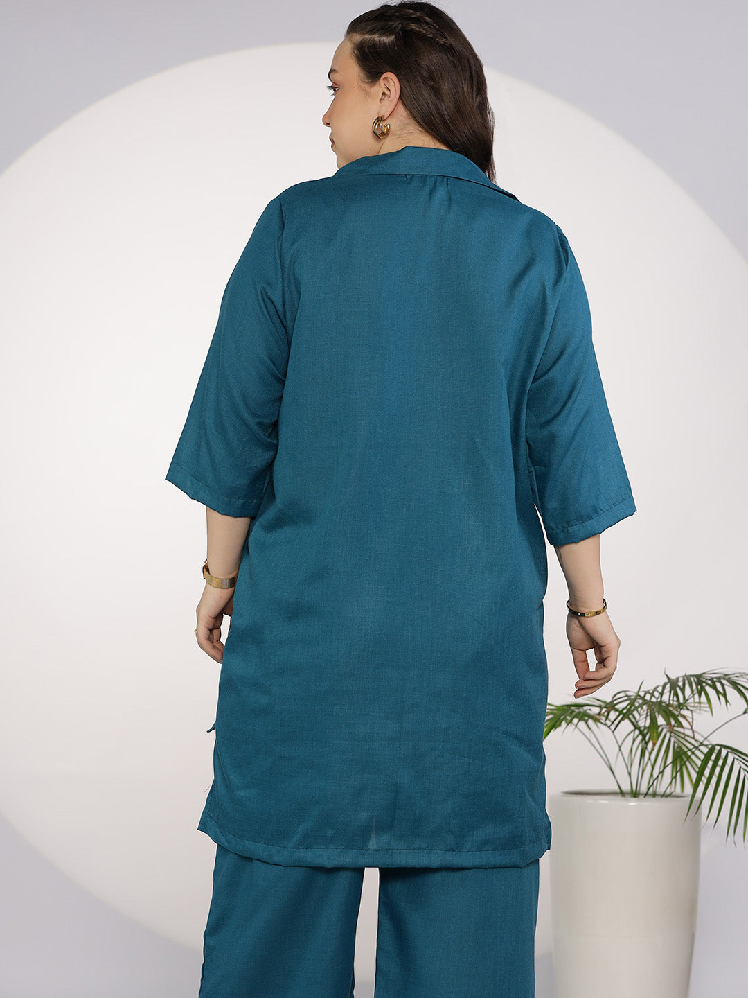 Teal CottonSlub ShirtTop - TropicalBlooms