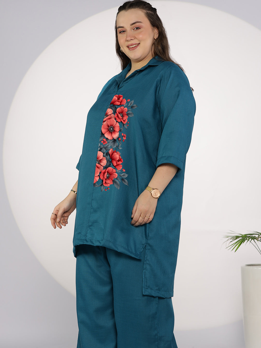 Teal CottonSlub ShirtTop - ZestyBloom