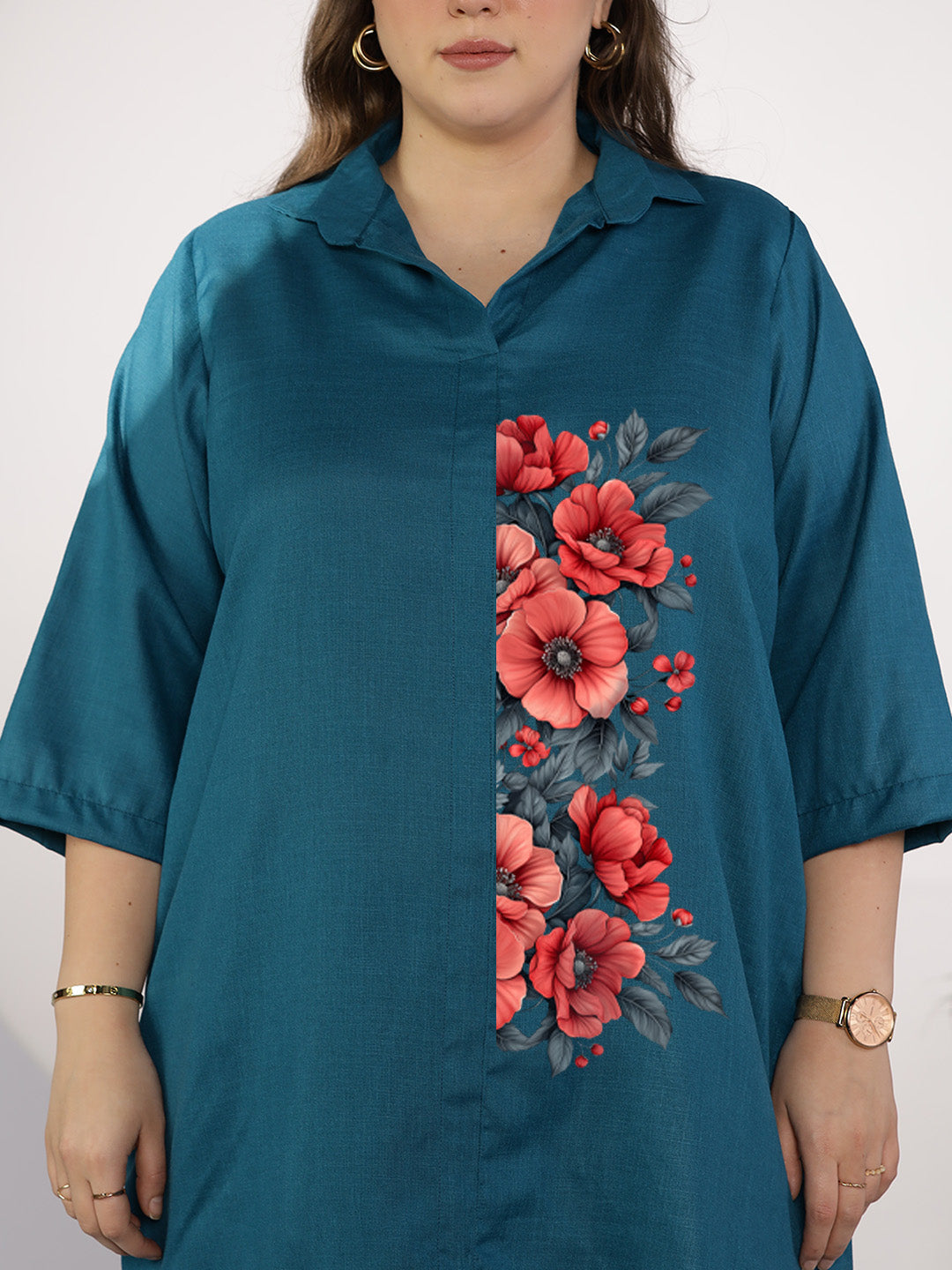 Teal CottonSlub ShirtTop - ZestyBloom