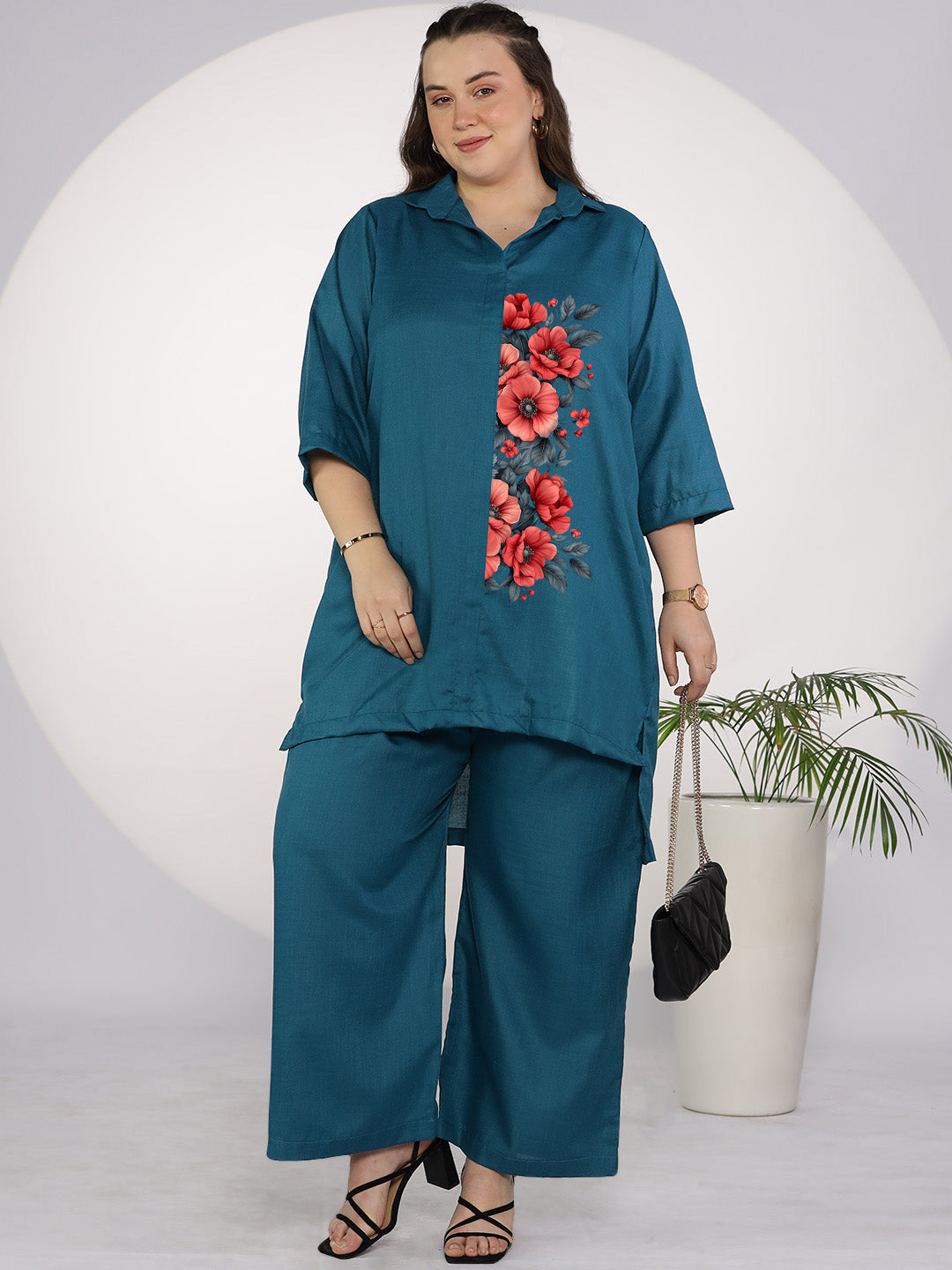 Teal CottonSlub ShirtTop - ZestyBloom