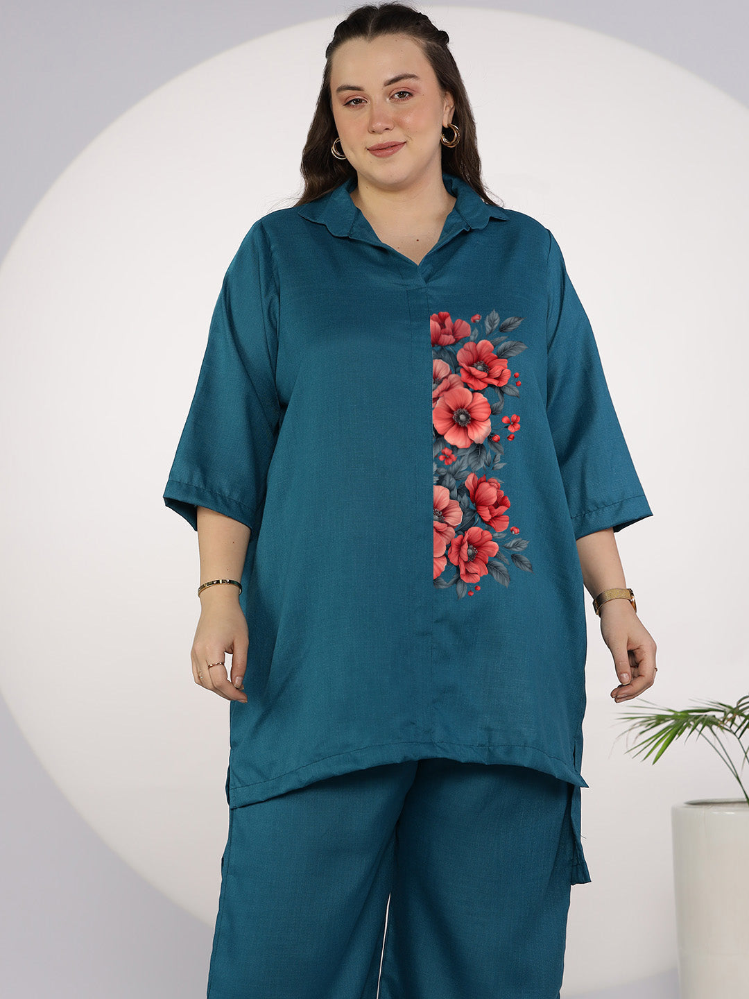 Teal CottonSlub ShirtTop - ZestyBloom