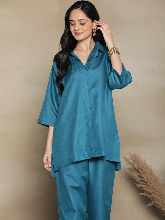 Teal CottonSlub ShirtTop