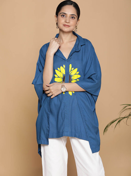 Teal Kaftan Top - Sunflower Symphony