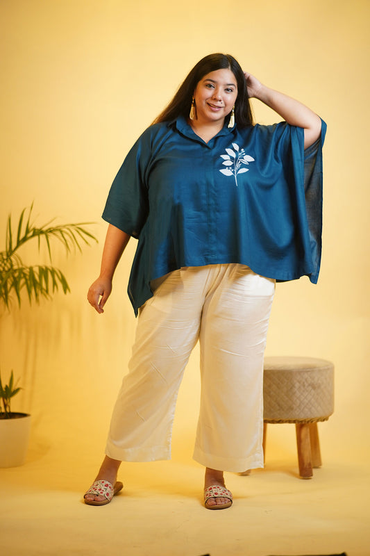 Teal Rayon KaftanTop & Milky White Palazzo - Branchlet