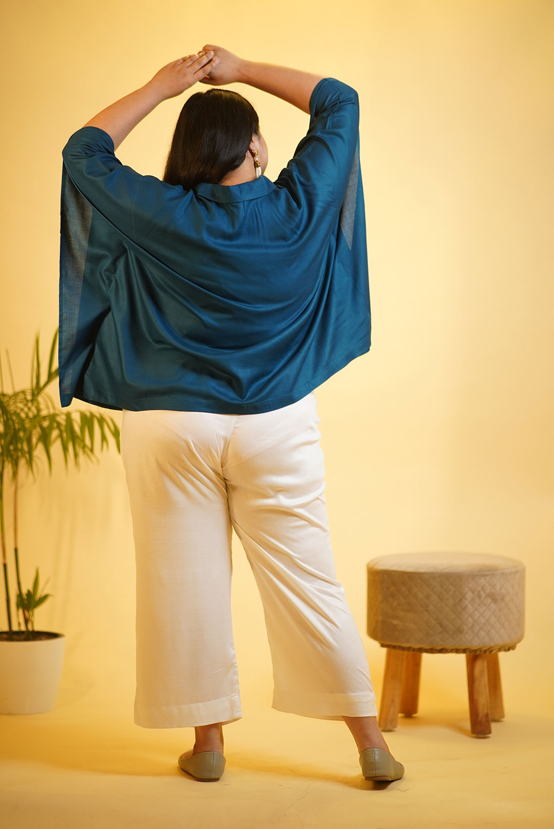 Teal Rayon KaftanTop & Milky White Palazzo - Branchlet