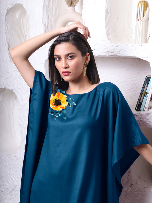 Teal Rayon Long-Kaftan - Anthos