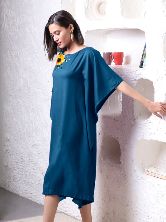 Teal Rayon Long-Kaftan - Anthos