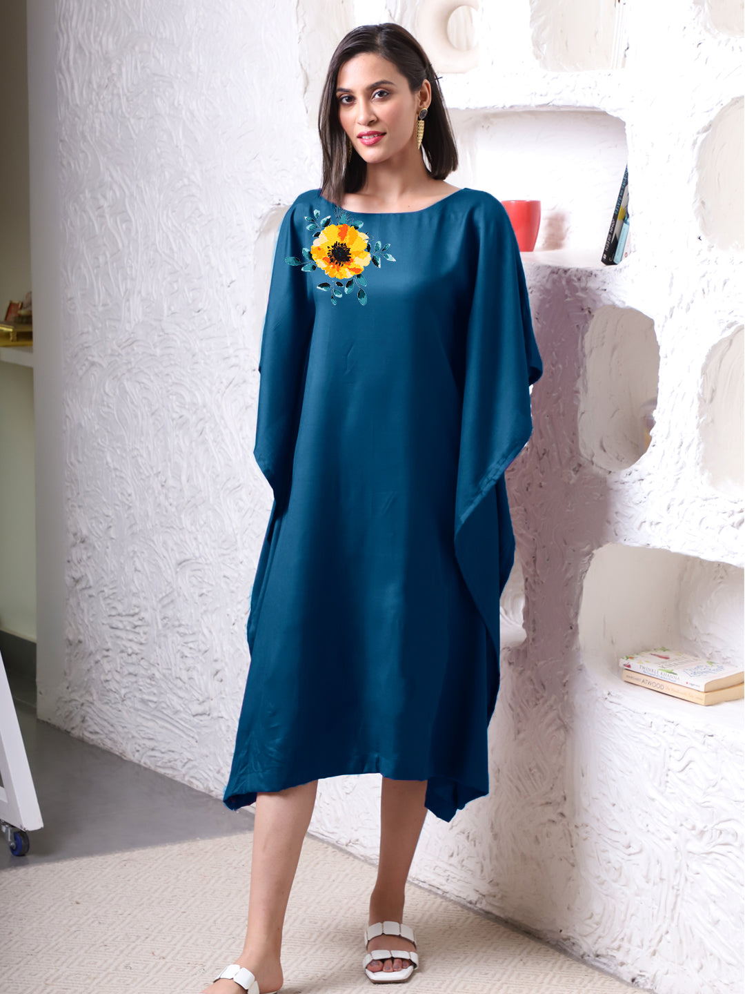 Teal Rayon Long-Kaftan - Anthos