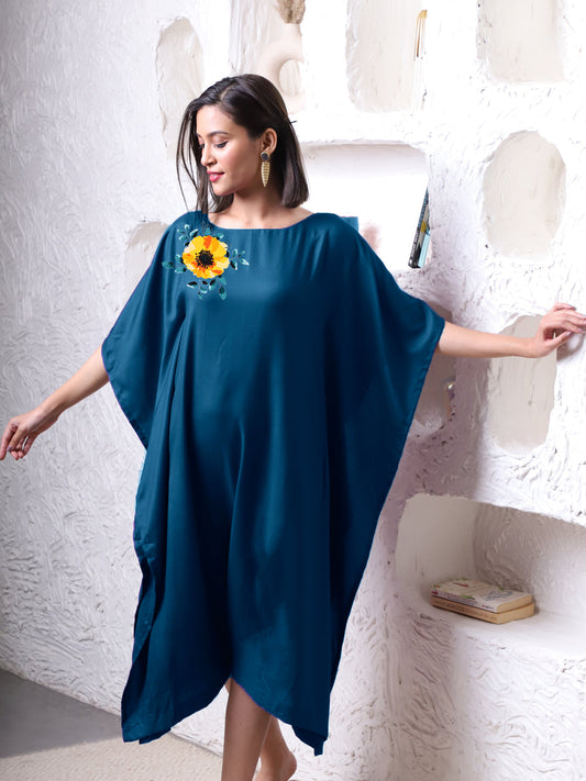 Teal Rayon Long-Kaftan - Anthos