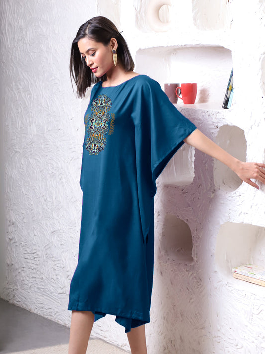 Teal Rayon Long-Kaftan - Carpenter