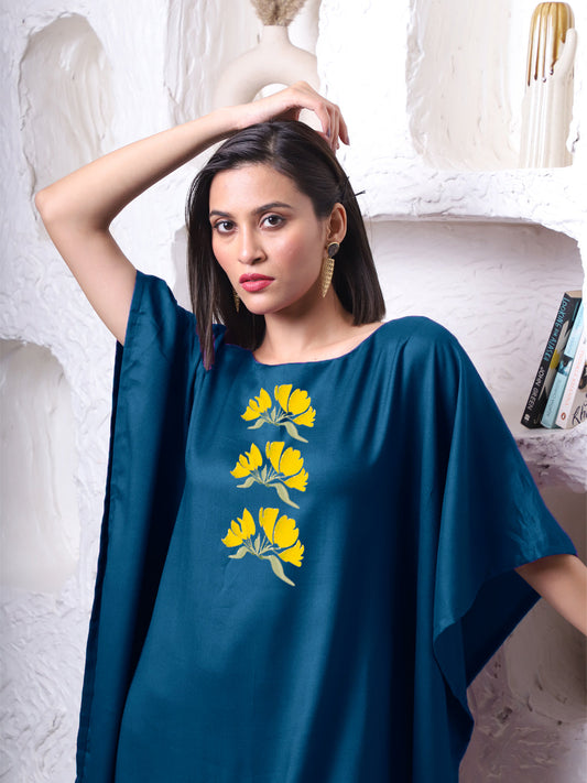 Teal Rayon Long-Kaftan - Cascabela