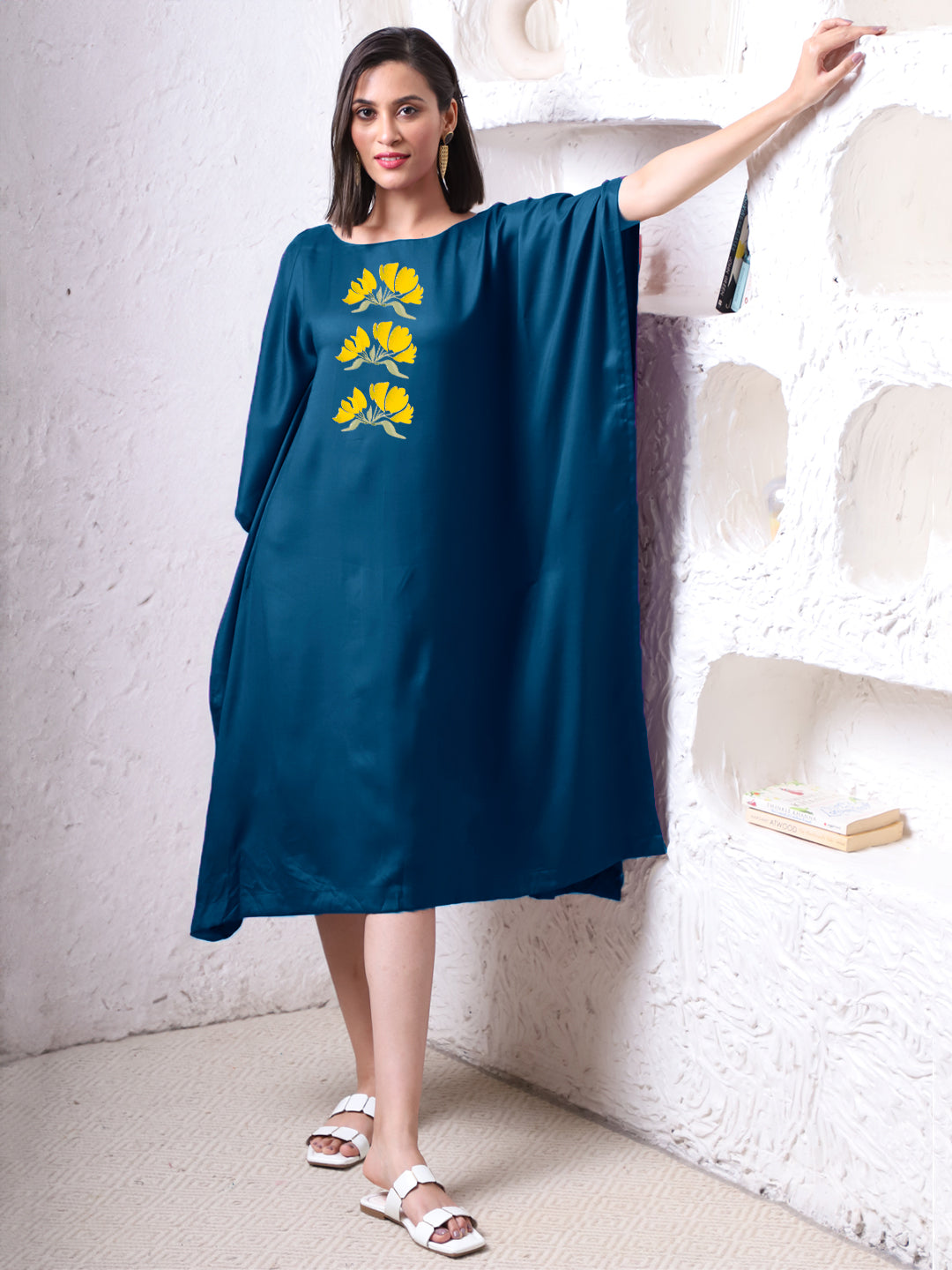Teal Rayon Long-Kaftan - Cascabela