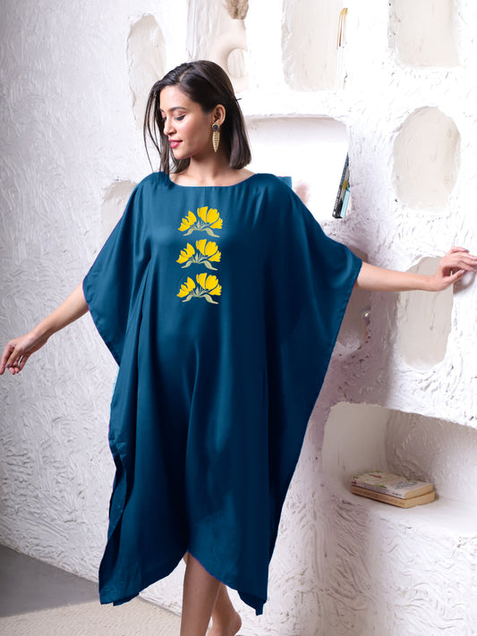 Teal Rayon Long-Kaftan - Cascabela
