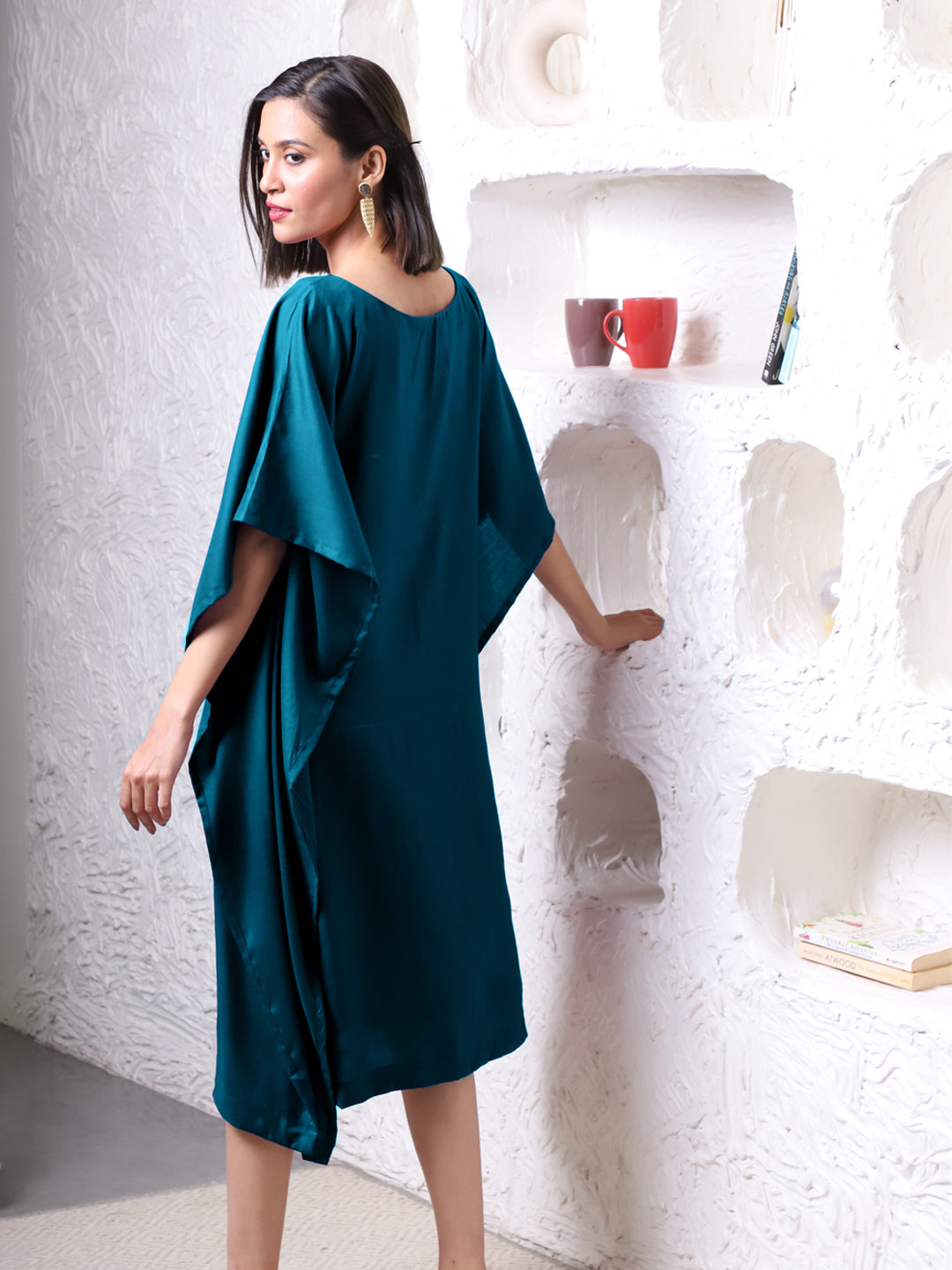 Teal Rayon Long-Kaftan - Maidenhair