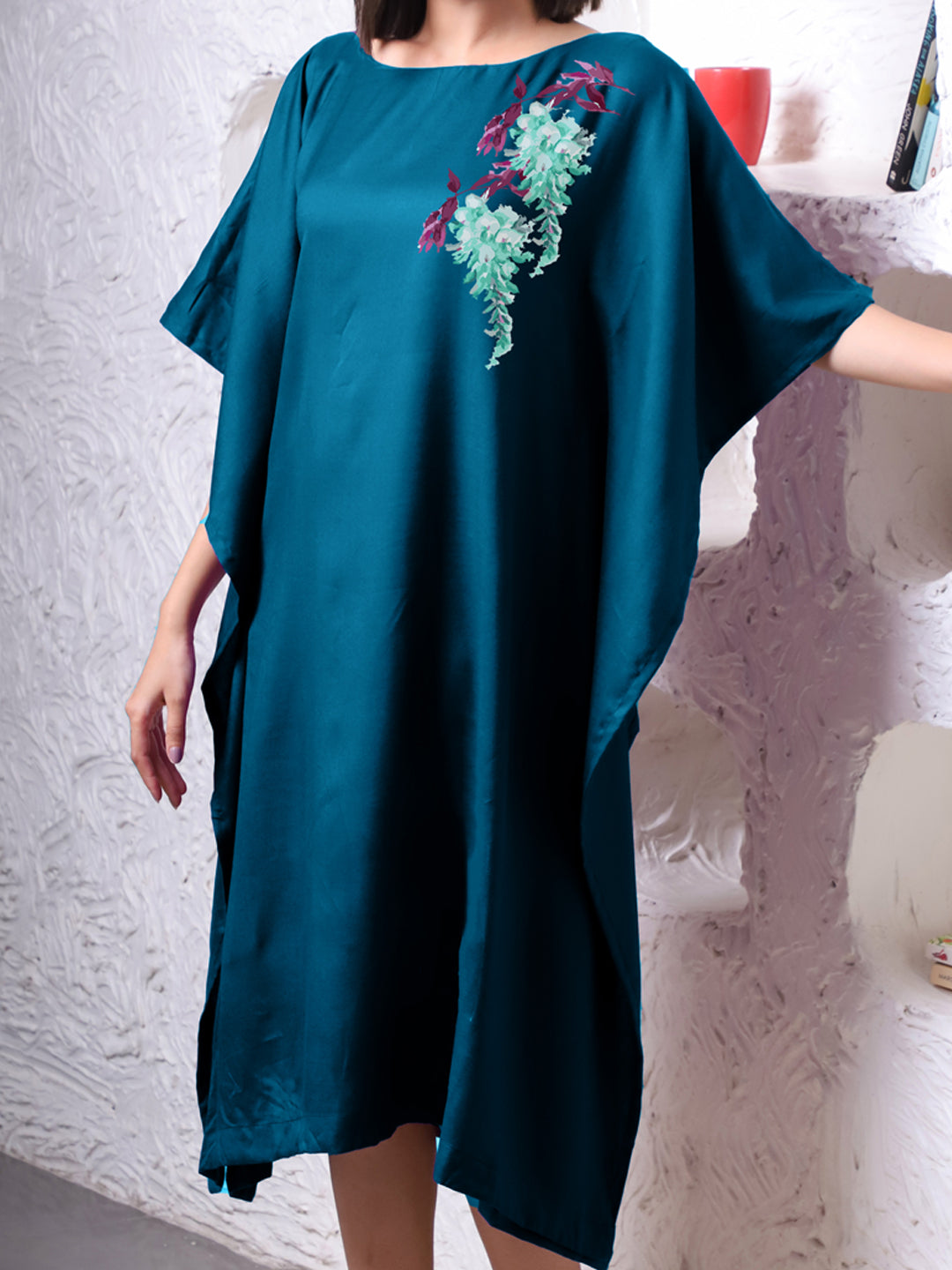 Teal Rayon Long-Kaftan - Maidenhair