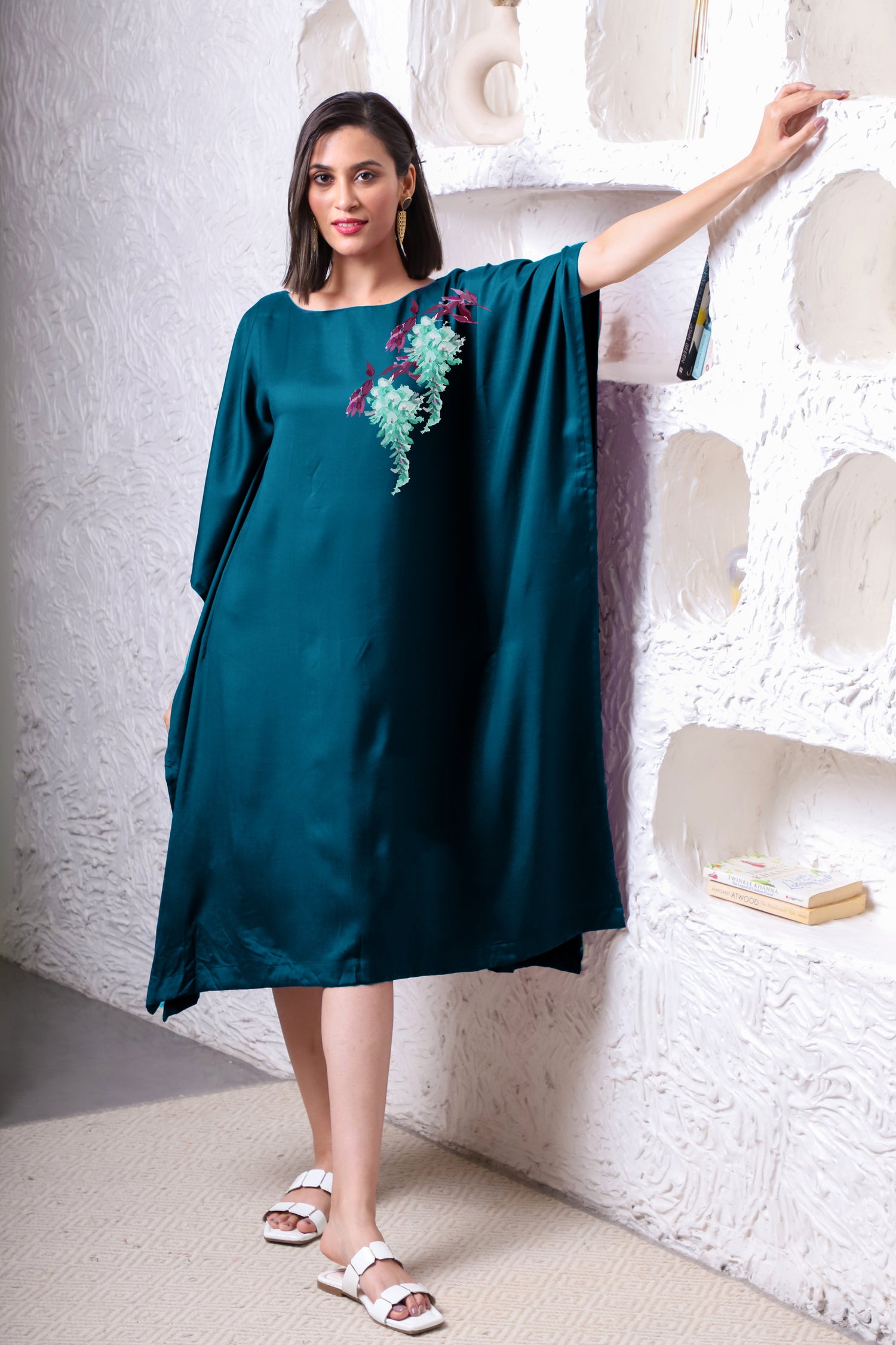 Teal Rayon Long-Kaftan - Maidenhair