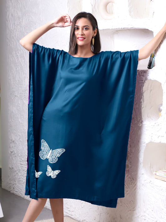 Teal Rayon Long-Kaftan - Titli
