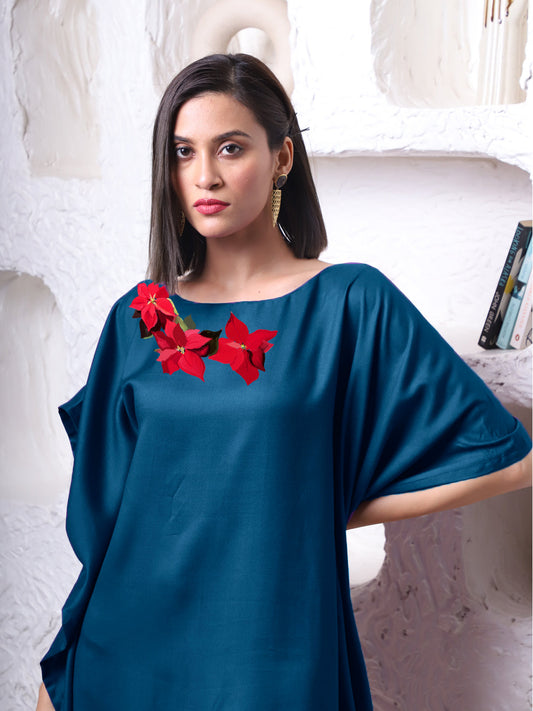 Teal Rayon Long-Kaftan - Vermilion