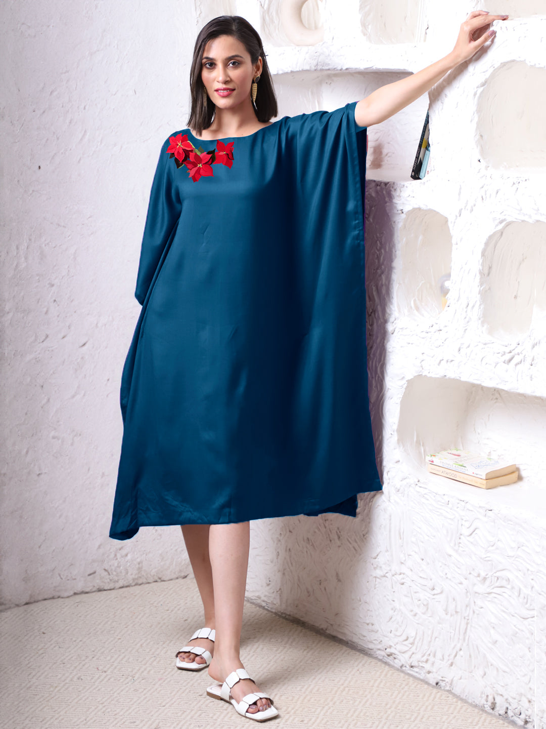Teal Rayon Long-Kaftan - Vermilion