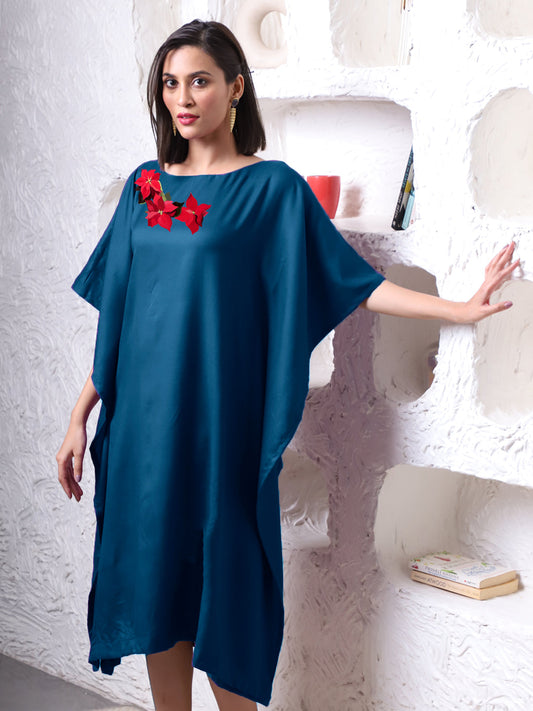 Teal Rayon Long-Kaftan - Vermilion