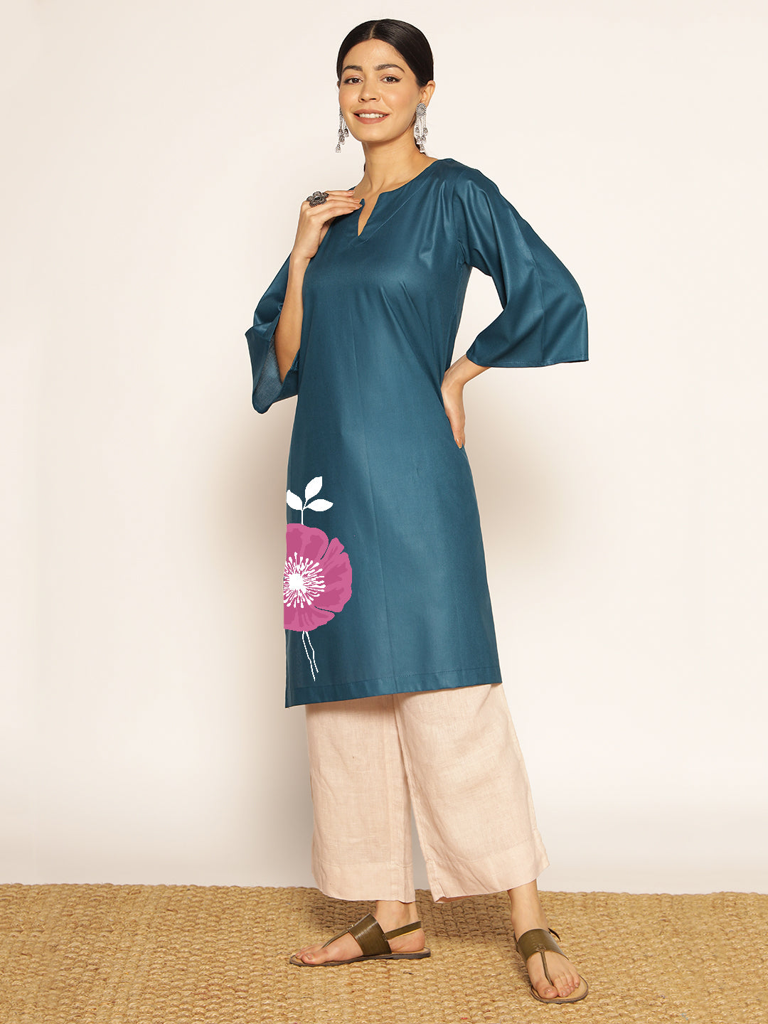 Teal Rayon LongKurta - Alaka