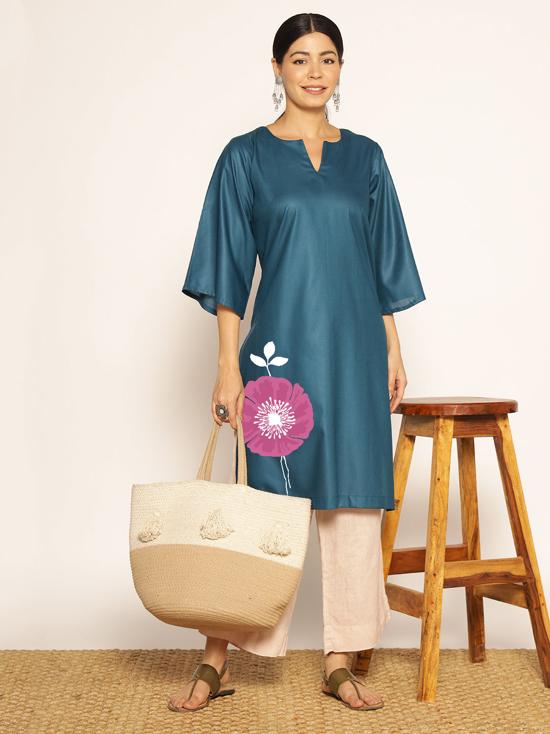 Teal Rayon LongKurta - Alaka