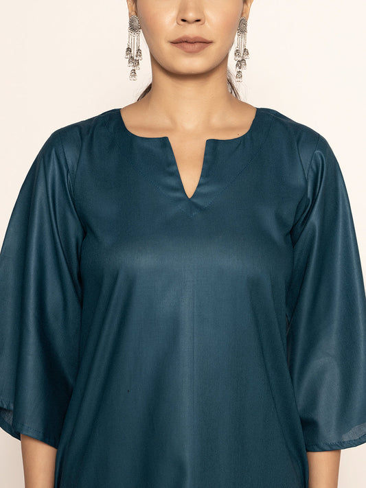 Teal Rayon LongKurta - Ambuja