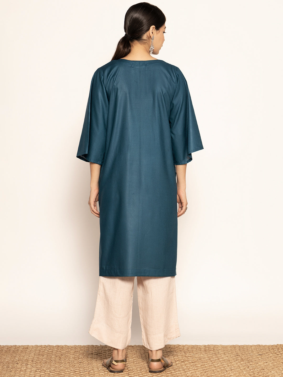 Teal Rayon LongKurta - Ambuja