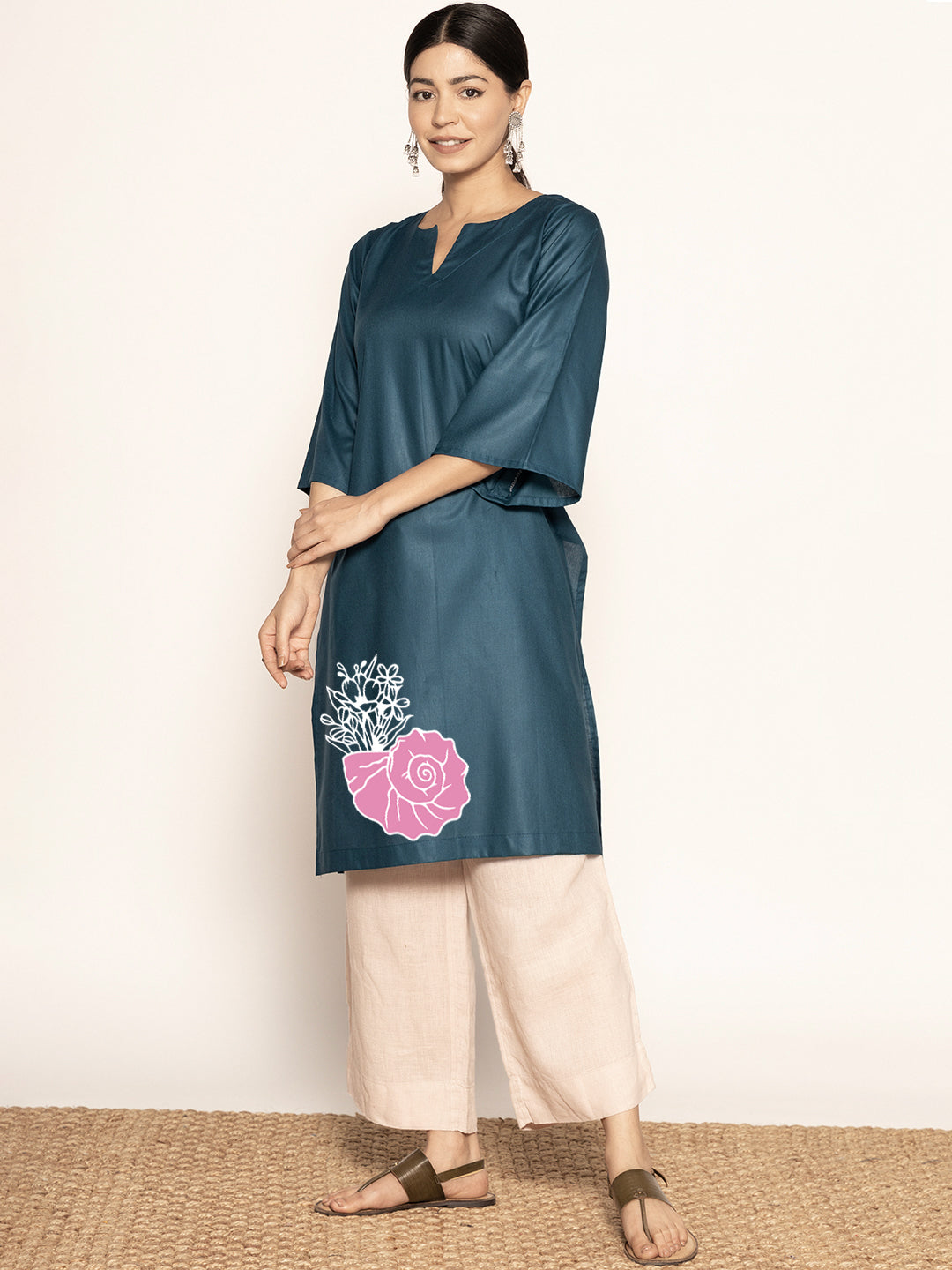 Teal Rayon LongKurta - Ambuja