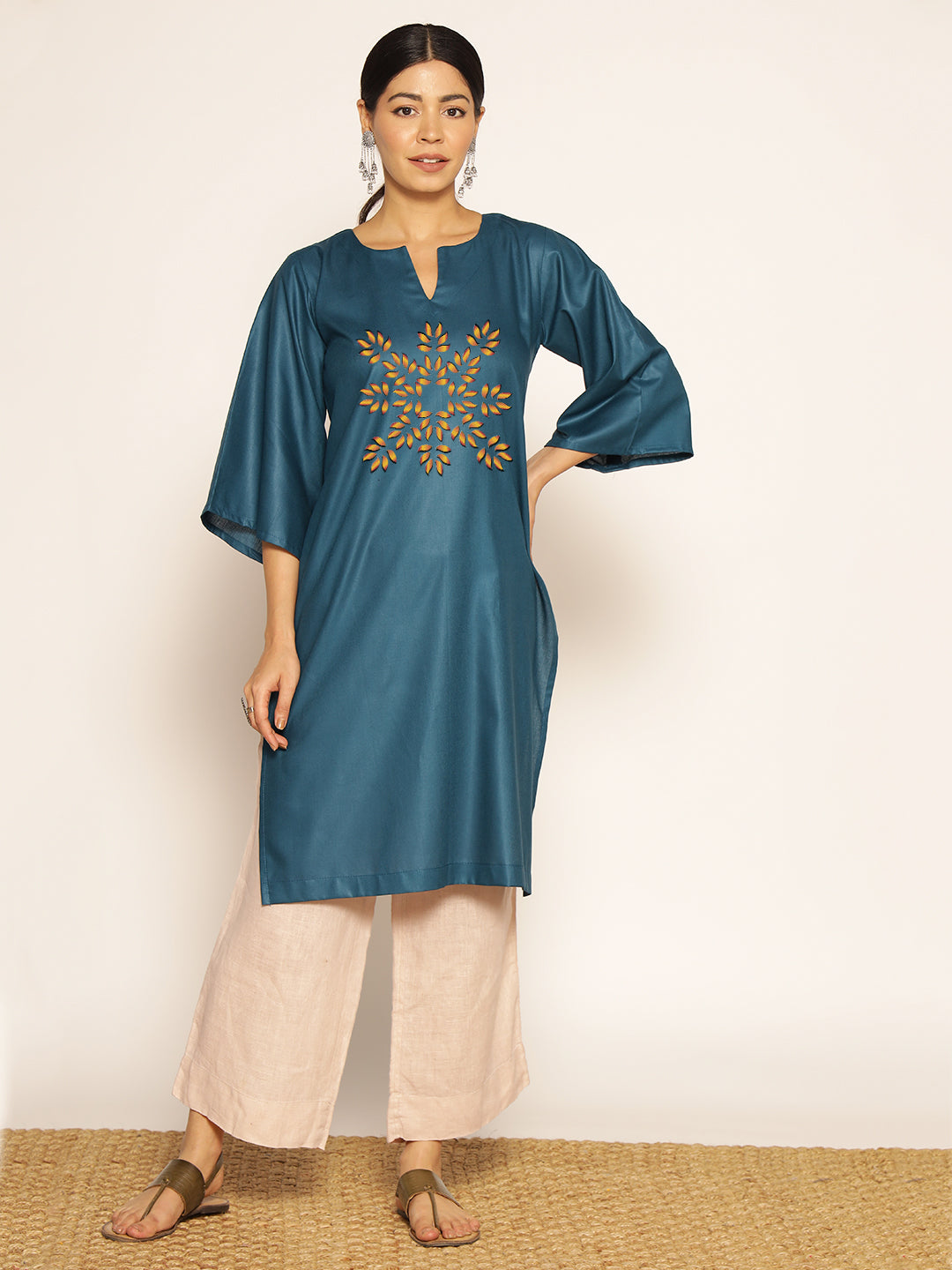 Teal Rayon LongKurta - Shanti