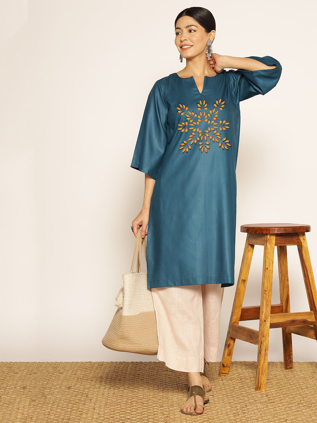 Teal Rayon LongKurta - Shanti