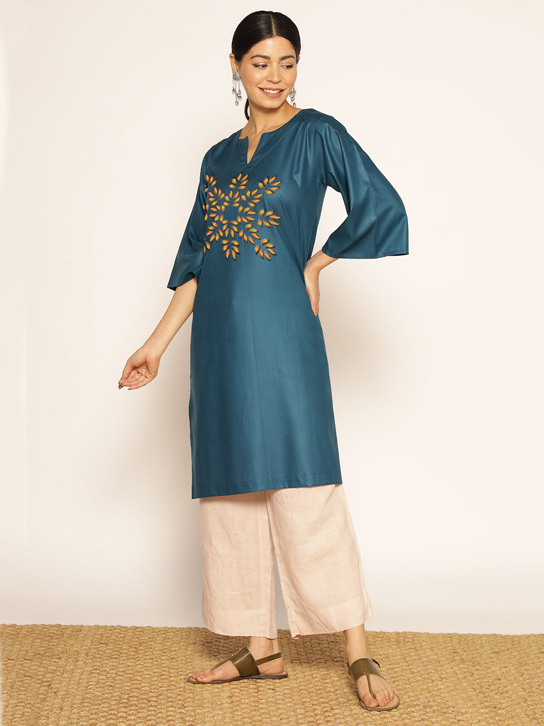 Teal Rayon LongKurta - Shanti