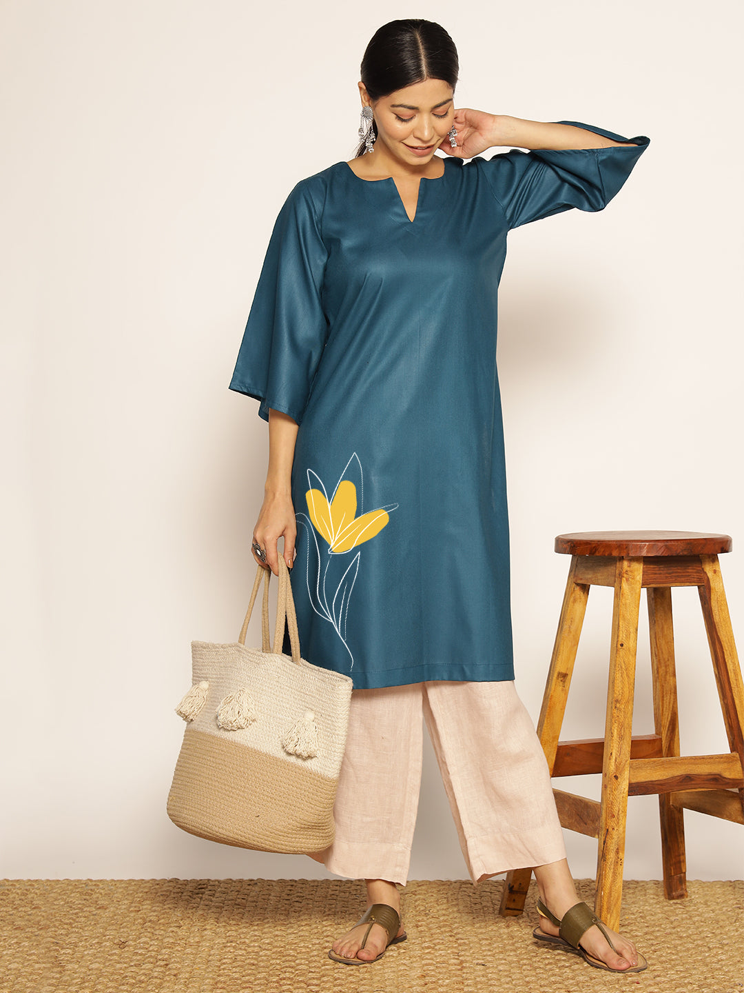 Teal Rayon LongKurta - Sukumara