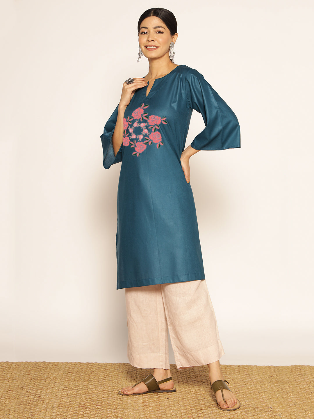 Teal Rayon LongKurta - Udaya